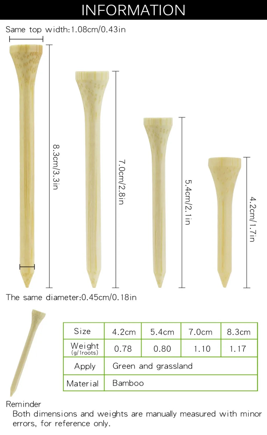 4 Sizes Bamboo Golf Tees Set